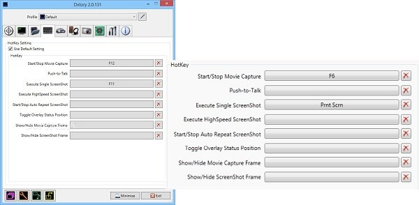 Вкладка HotKey Setting в Dxtory