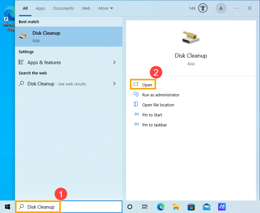 Запуск Очистки диска через поиск Windows