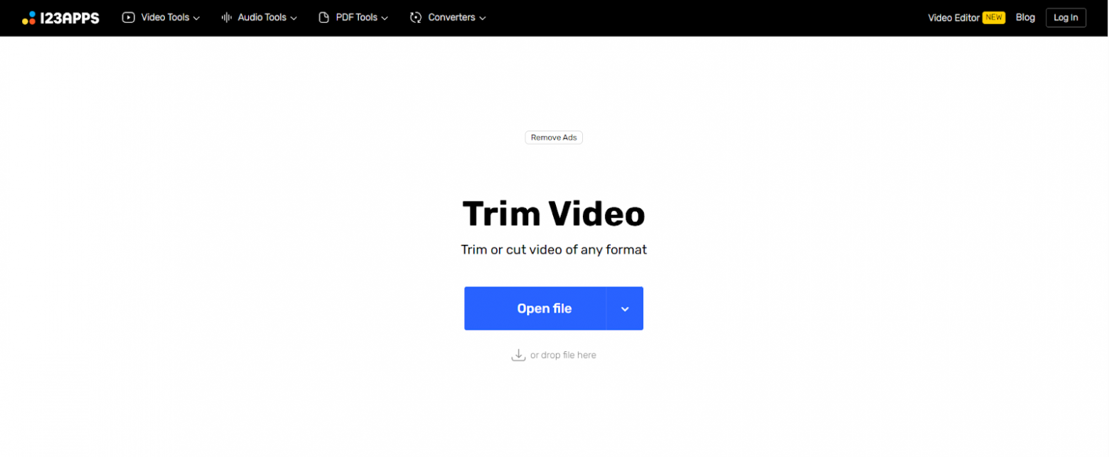 123apps Online Video Cutter — стартовое окно Trim Video