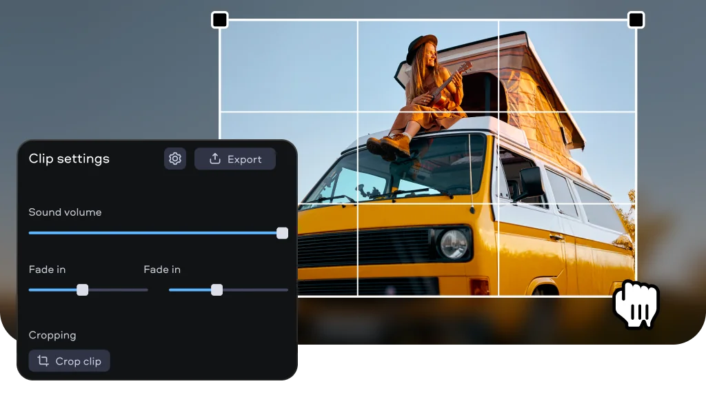 Настройки клипа в Fastreel: громкость, fade in, fade out и crop