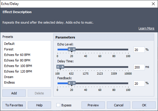 Эхо в AVS Audio Editor