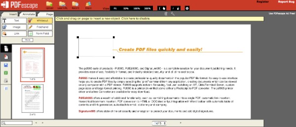 Интерфейс PDFescape