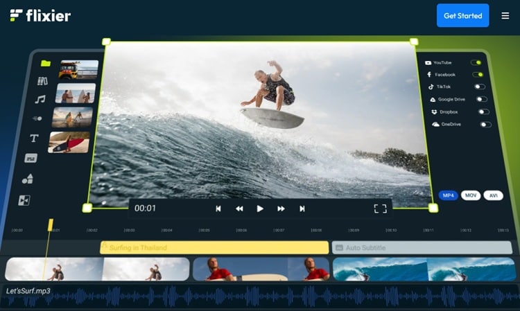 Интерфейс Flixier для онлайн-редактирования AVI