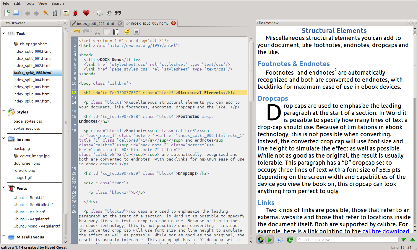 Редактор Edit book в Calibre