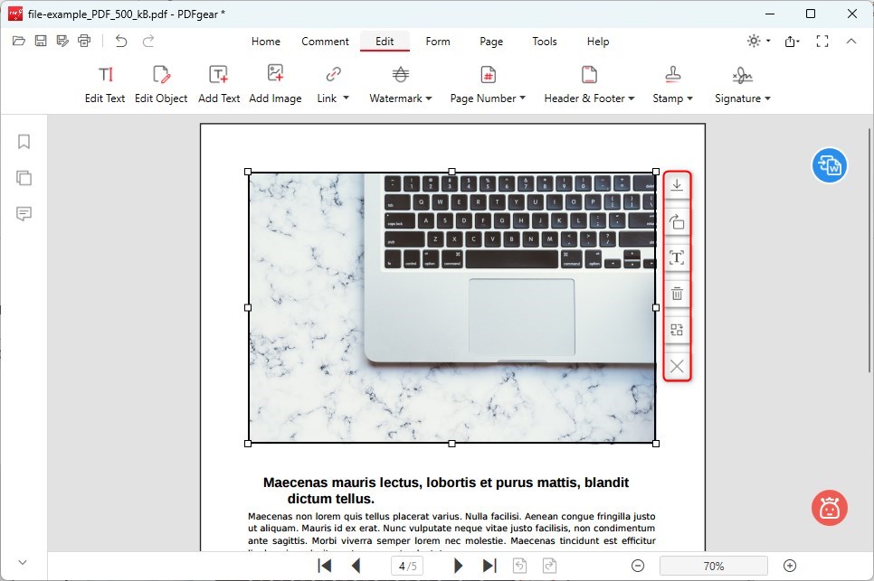 Редактирование изображения в PDFgear