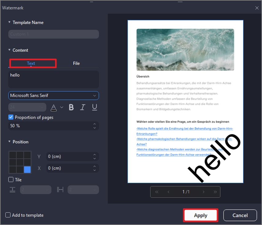 Текстовый водяной знак в PDFelement Pro