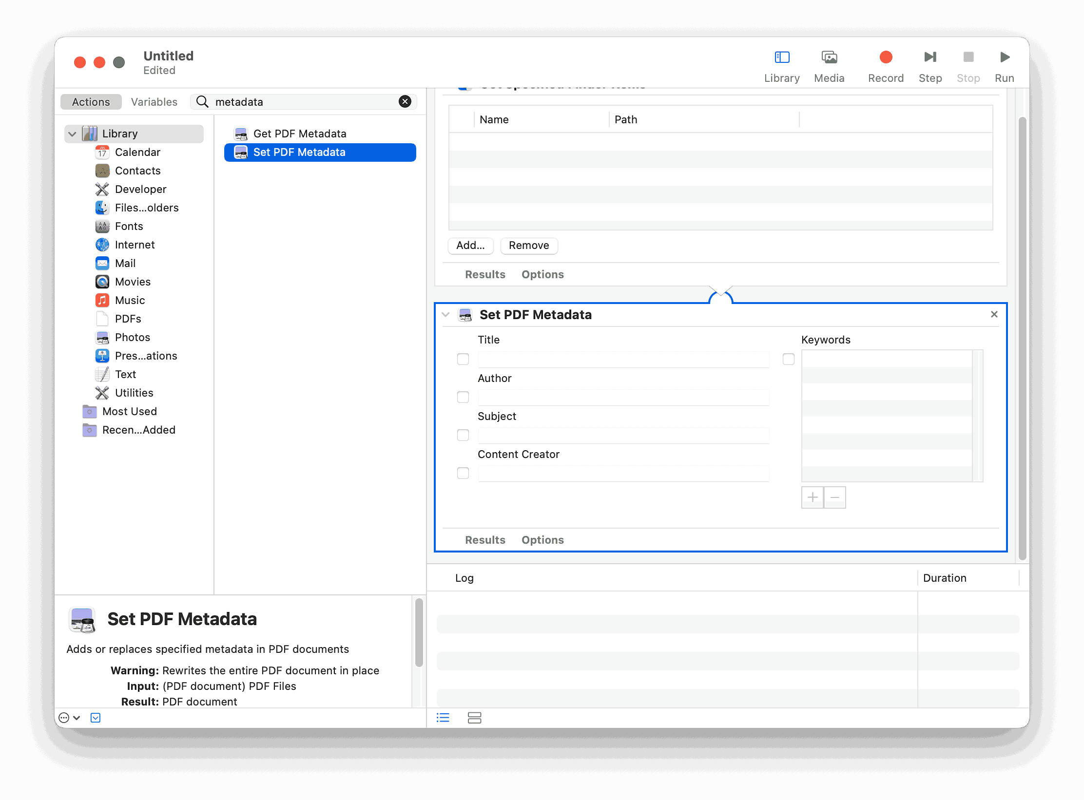 Настройка PDF-метаданных через Automator