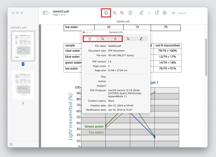 Проверка сведений PDF в Preview на macOS
