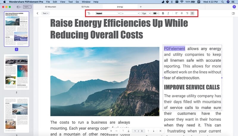 Редактирование текста в PDFelement на Mac