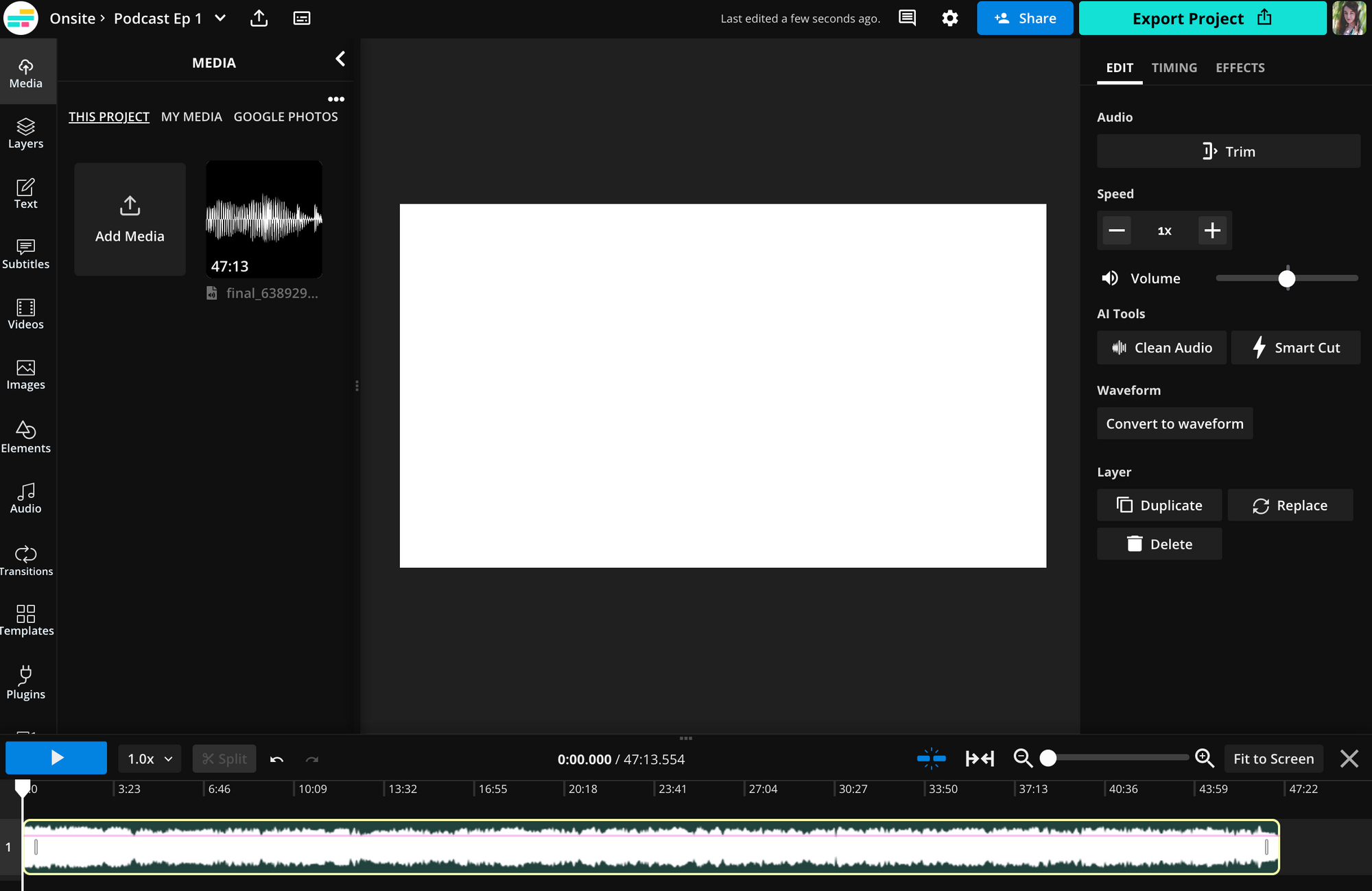 Интерфейс Kapwing AI Audio Enhancer