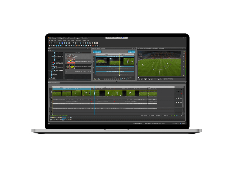 Dalet OneCut в сценарии спортивного видеомонтажа: preview, клипы, timeline и дорожки