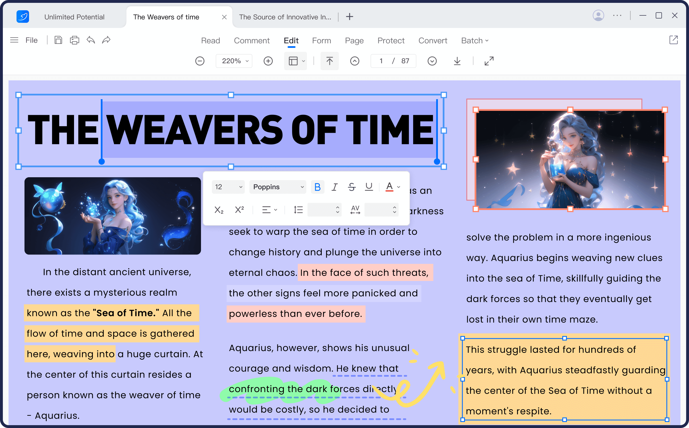 Редактирование текста и объектов в LightPDF