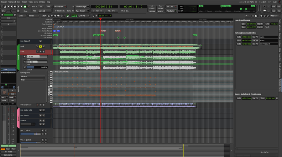 Окно Editor в Ardour
