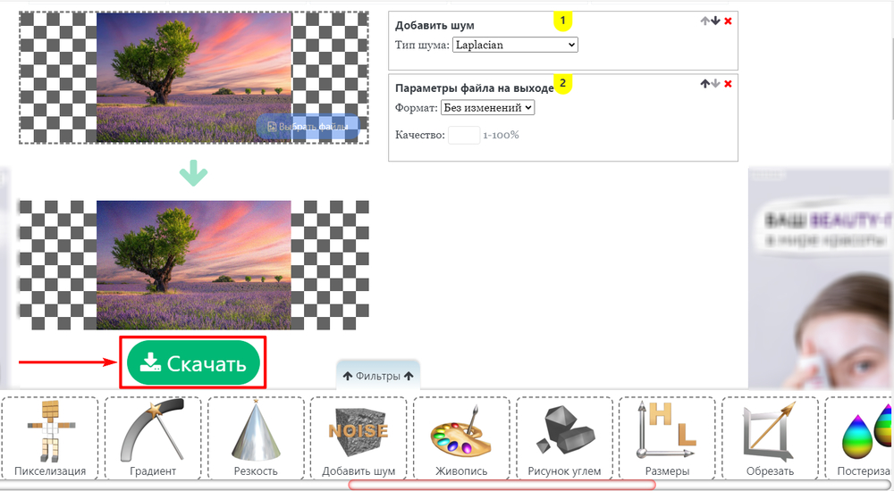 Mass-images.pro: скачивание готовой версии после применения эффекта