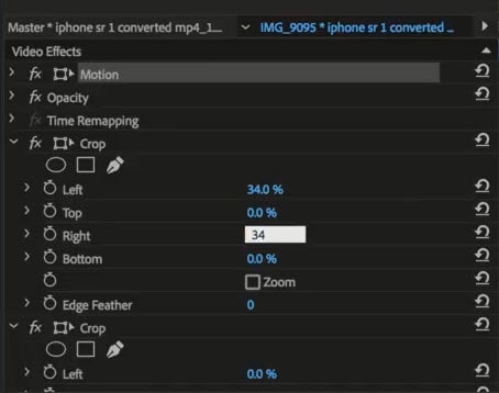 Настройка Crop в Effect Controls