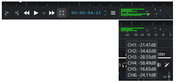 Отображение уровней (monitor level) с dB значениями по каналам
