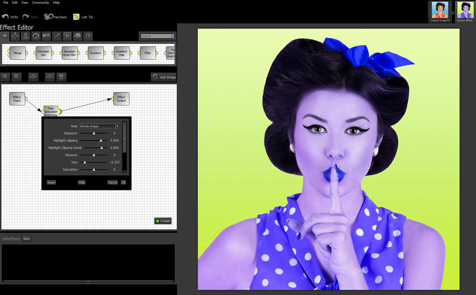 Effects Editor в Smart Photo Editor с узлами и настройками эффекта