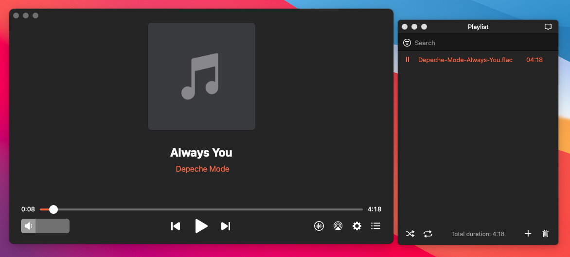 Интерфейс Elmedia Player при воспроизведении FLAC на Mac