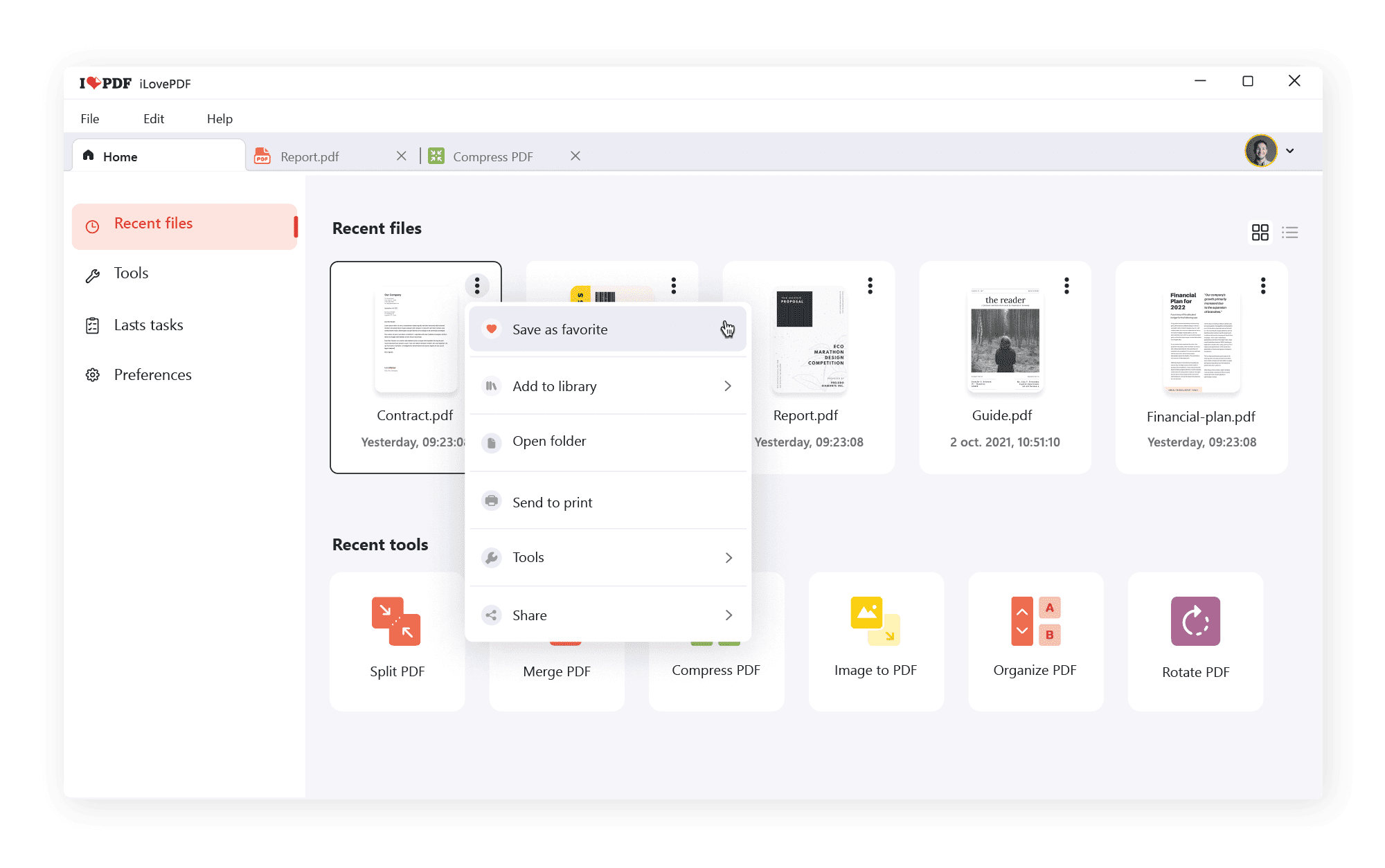 Главное окно iLovePDF Desktop App