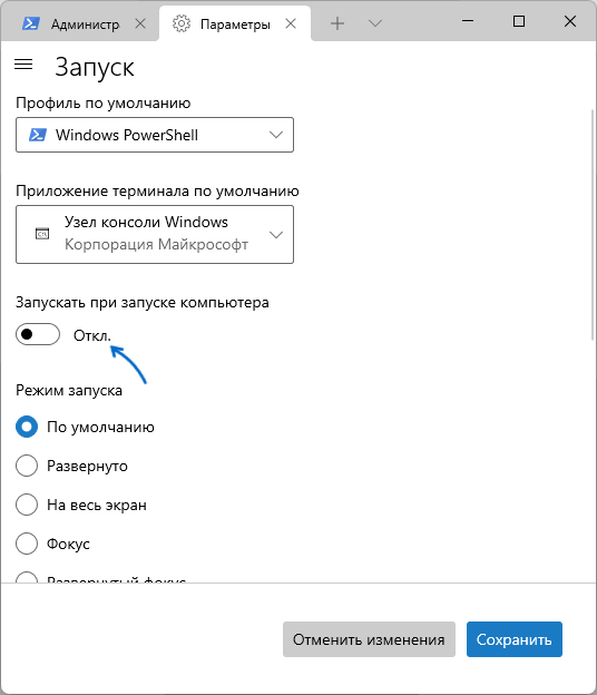 Пример отдельной настройки автозапуска в программе