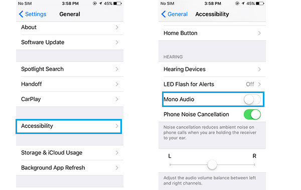 Настройка Mono Audio на iPhone