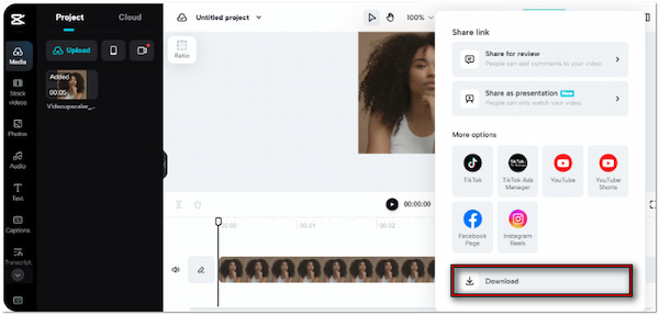 Экспорт улучшенного видео из CapCut