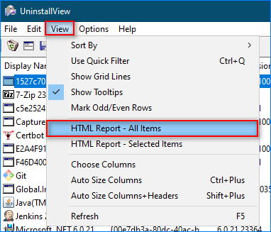Экспорт списка программ в UninstallView