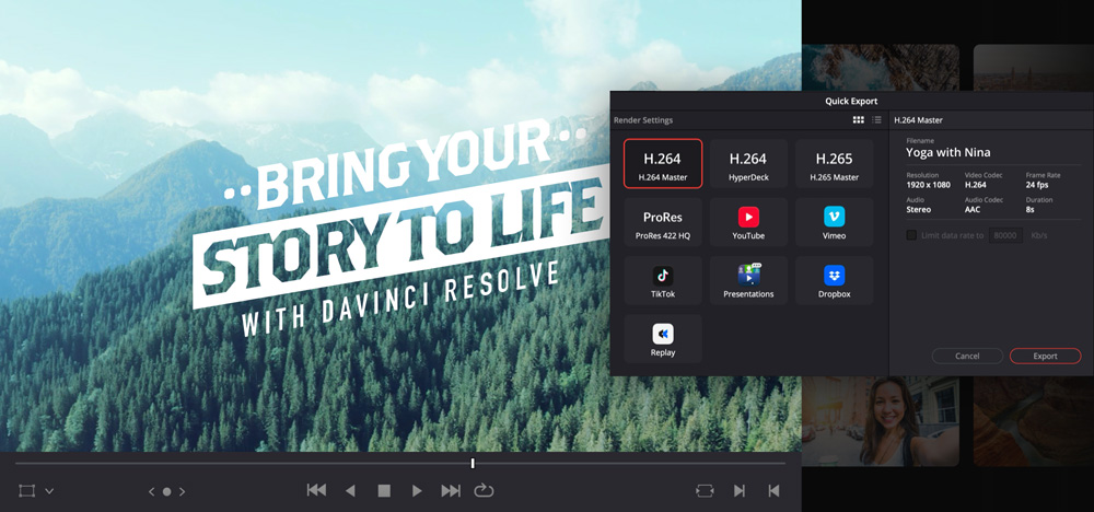 Quick Export в DaVinci Resolve