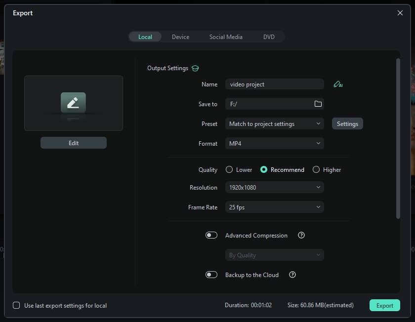 Экспорт split screen в Filmora