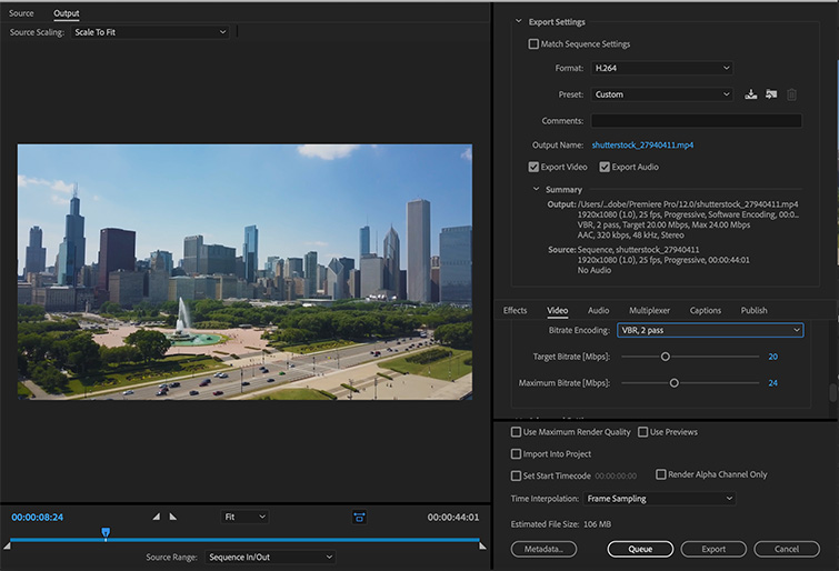 Окно Export Settings в Adobe Premiere Pro