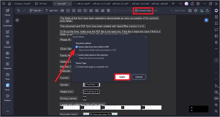 Извлечение данных из формы в Wondershare PDFelement Pro