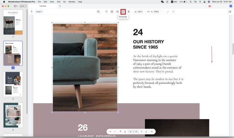 Извлечение изображения в PDFelement на Mac