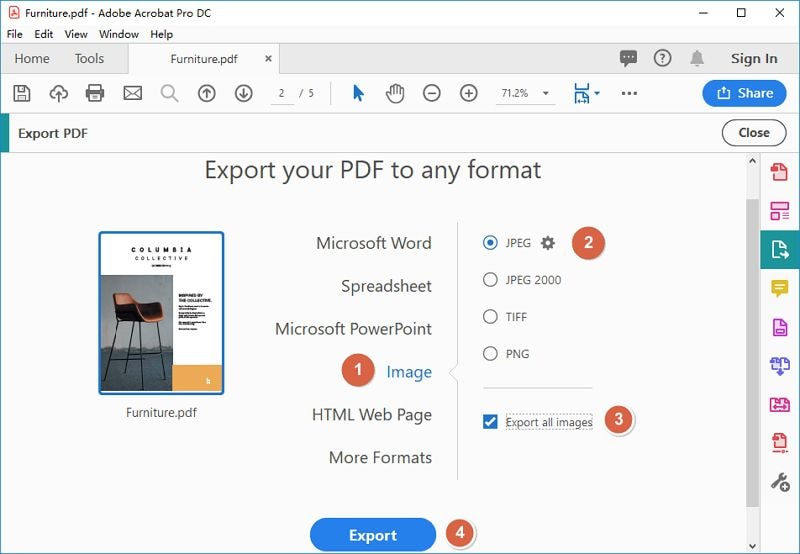 Экспорт изображений в Adobe Acrobat Pro
