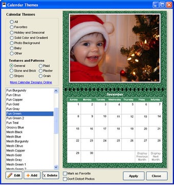 Окно Calendar Themes в EZ Photo Calendar Creator Plus