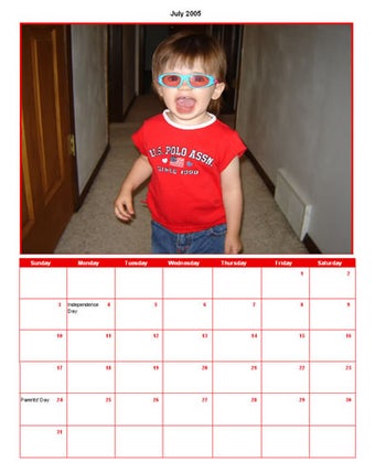 Пример готовой страницы календаря в EZ Photo Calendar Creator Plus