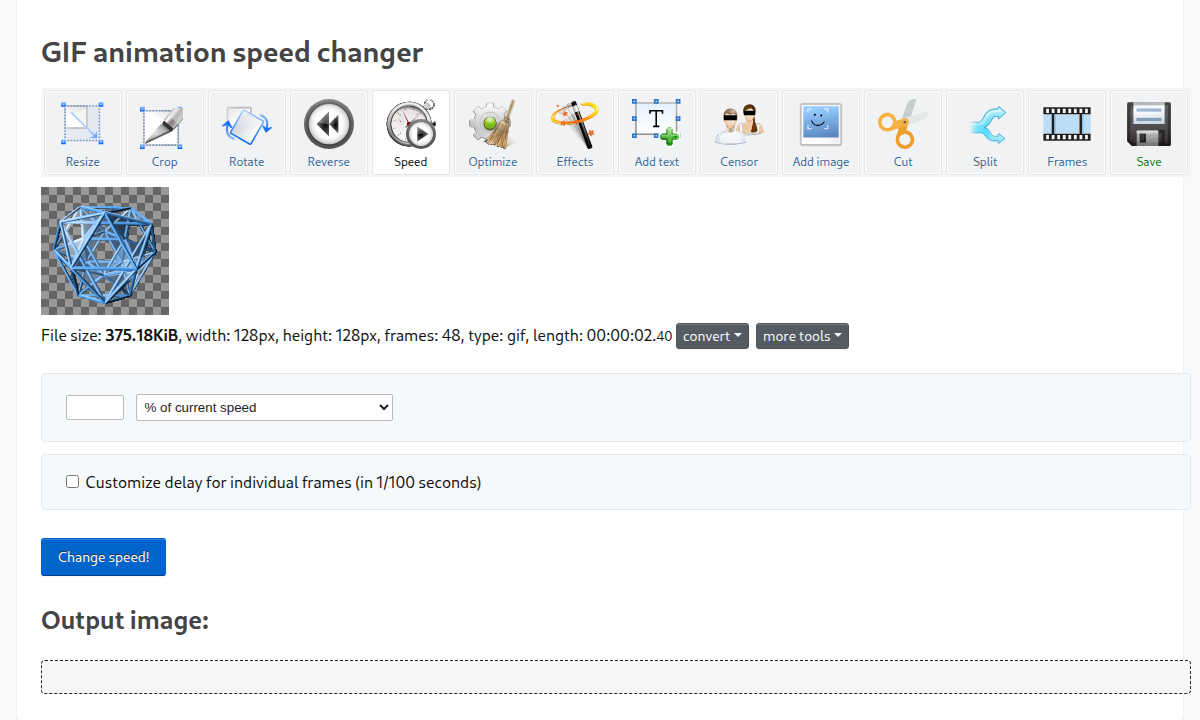 Инструмент Speed в EZGIF