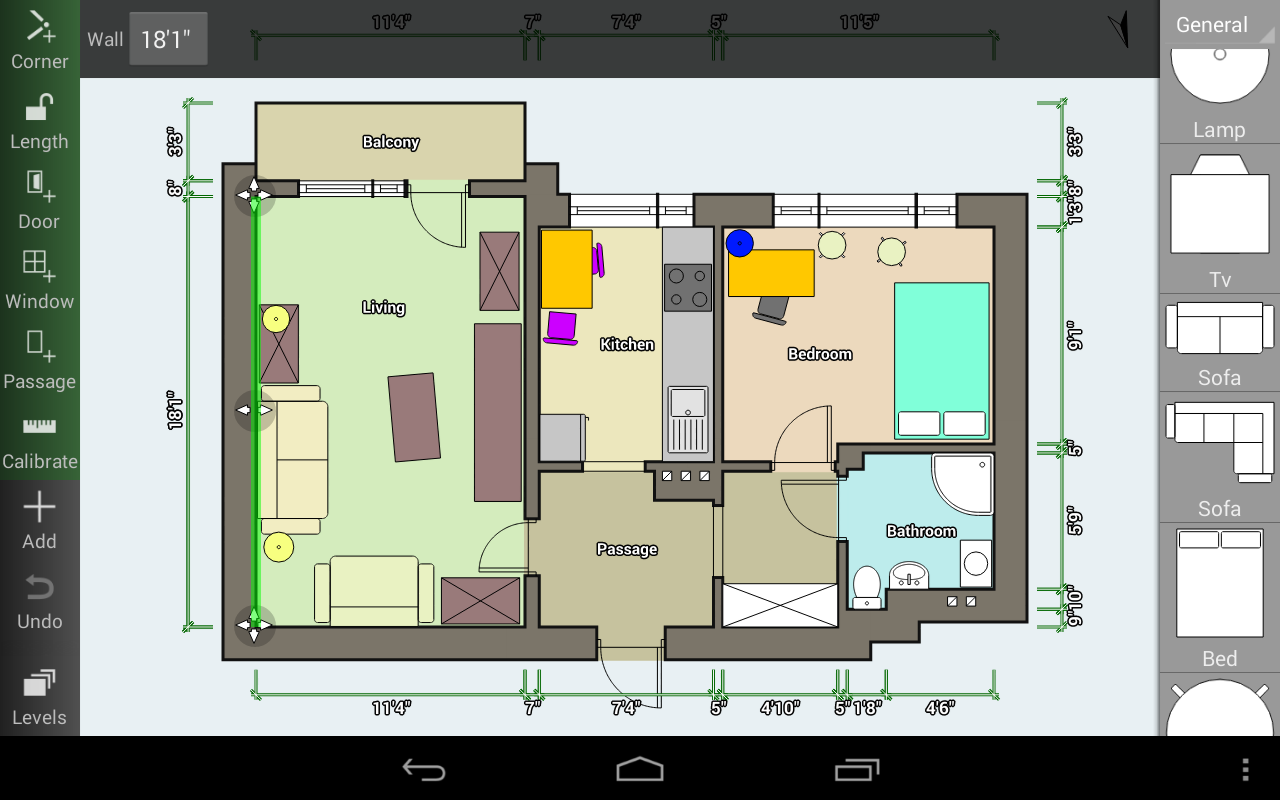 Интерфейс Floor Plan Creator с точным планом квартиры