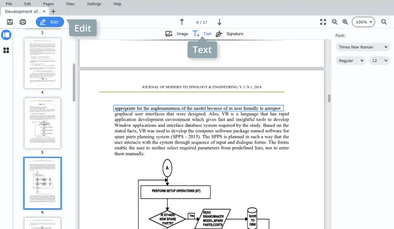 Режим редактирования текста в Movavi PDF Editor