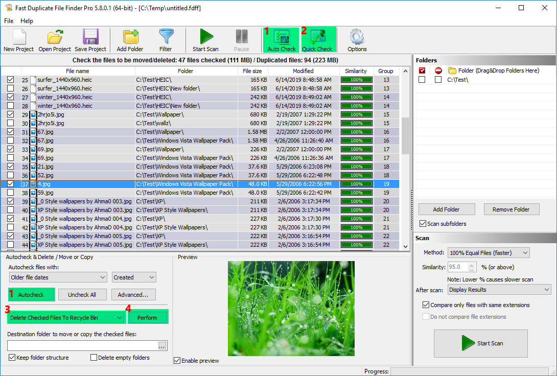 Результаты поиска дубликатов в Fast Duplicate File Finder