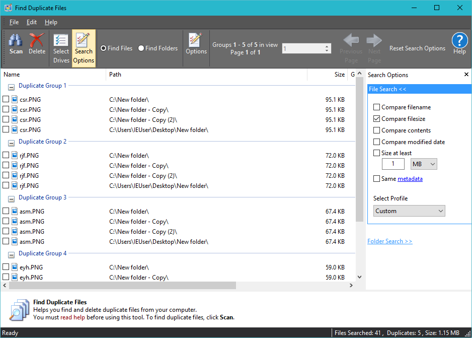 Модуль Find Duplicate Files