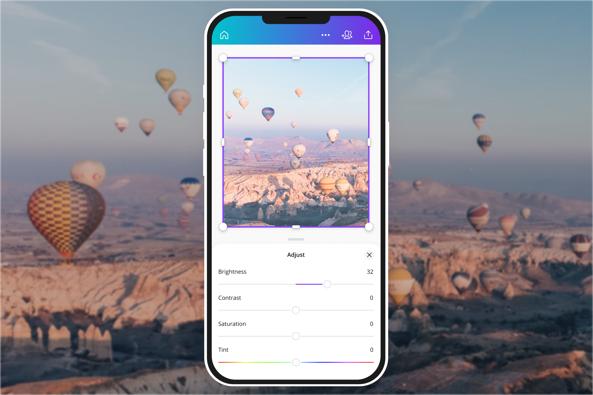 Настройки яркости в Canva