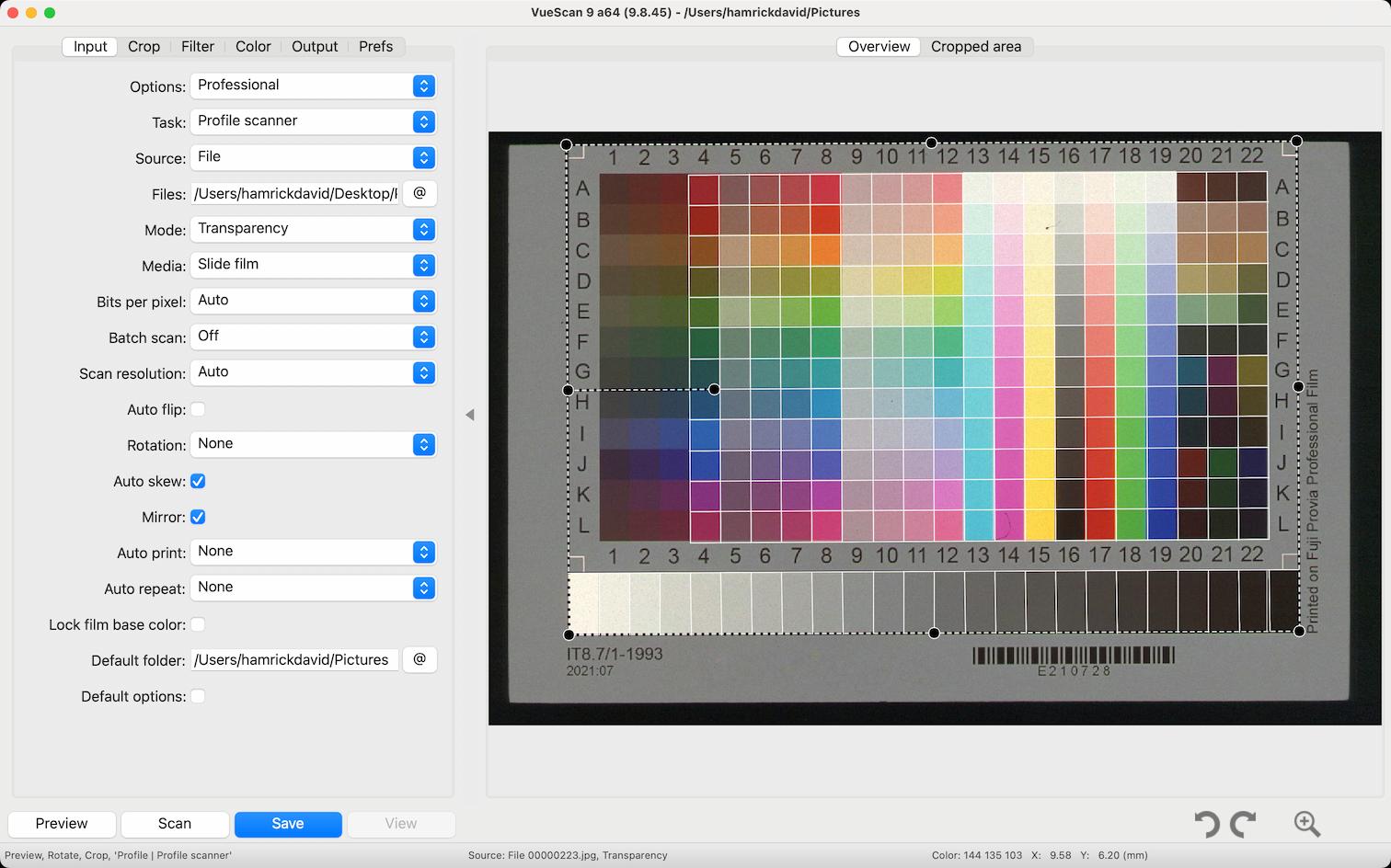 Инструменты VueScan для цветовой калибровки и профилирования