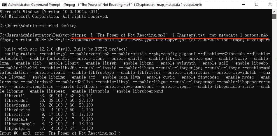 Конвертация MP3 в M4B через FFmpeg