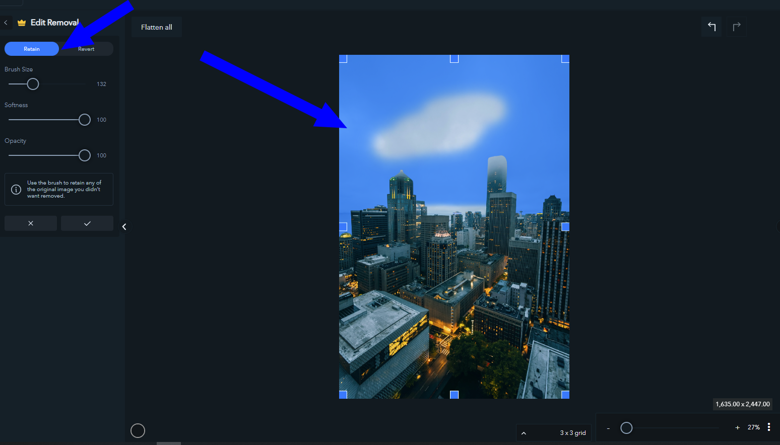 Ribbet Remove Background: ручная доработка через Retain