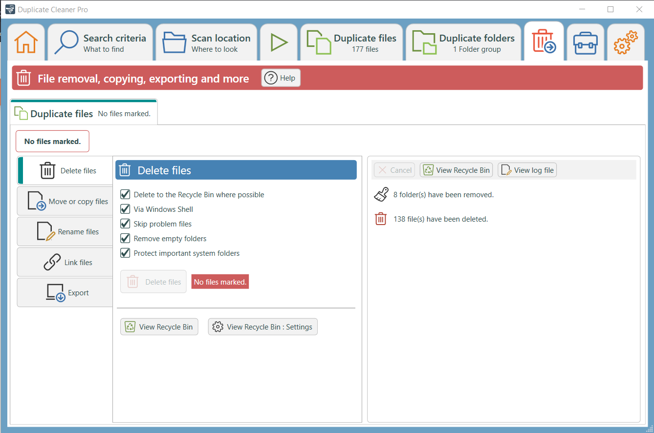 Duplicate Cleaner — File removal