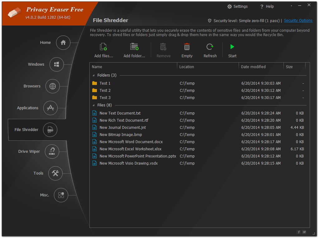 File Shredder в Privacy Eraser для безопасного удаления файлов и папок