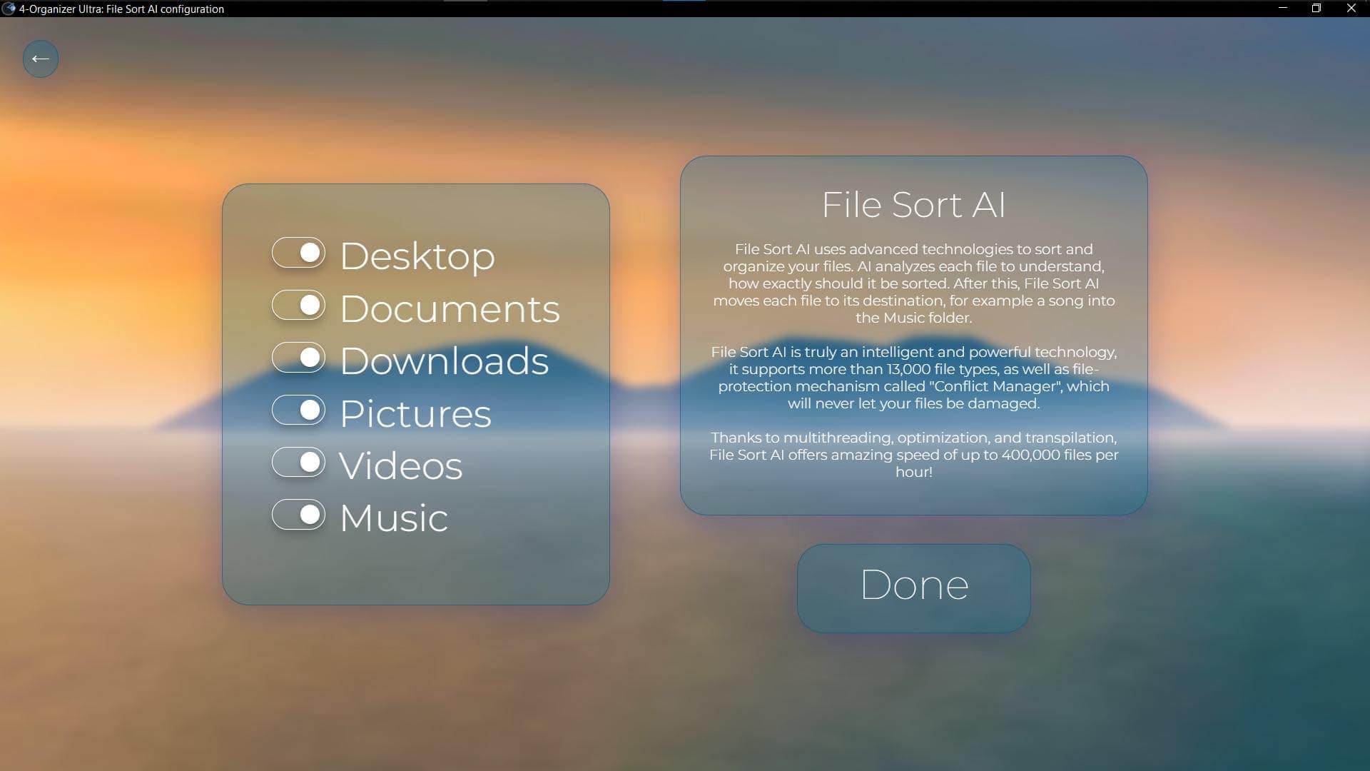 Настройки File Sort AI в 4-Organizer Ultra