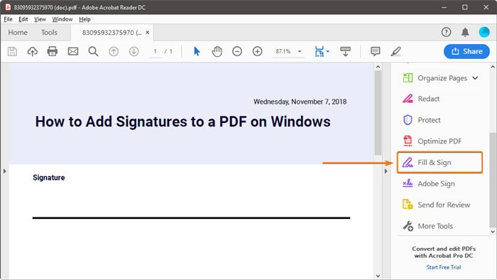 Инструмент Fill & Sign в Adobe Acrobat
