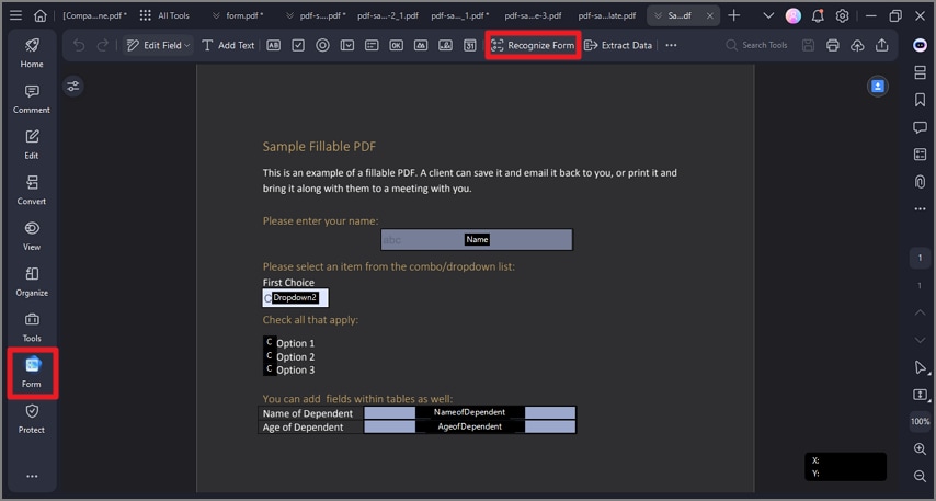 Распознавание формы в Wondershare PDFelement Pro