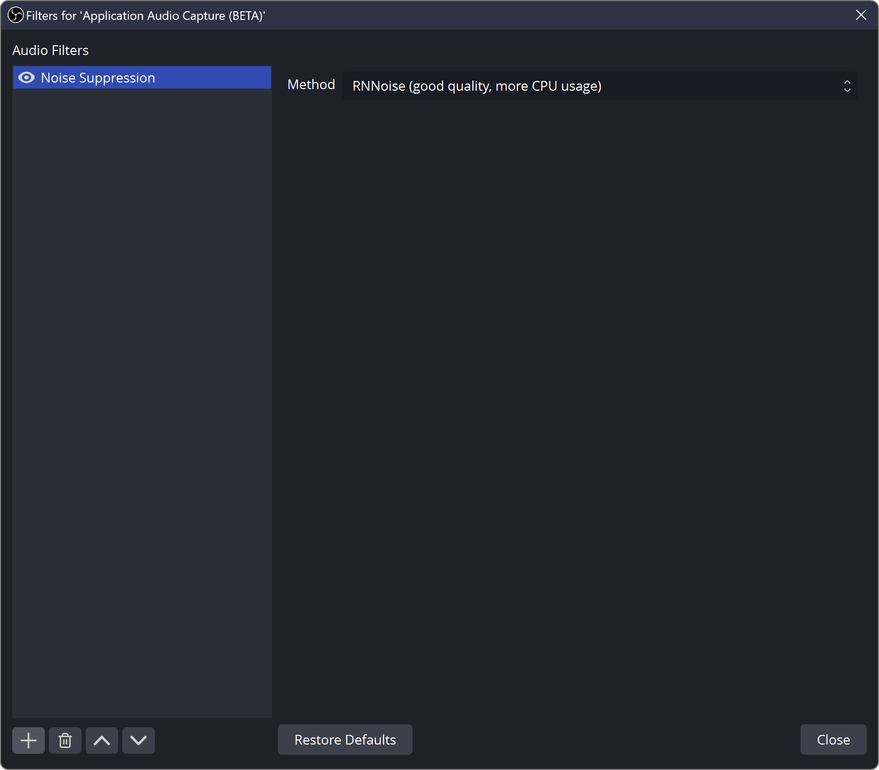 Фильтр Noise Suppression в OBS Studio